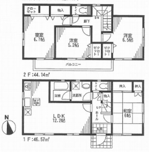 Floor plan. 21,800,000 yen, 4LDK, Land area 122.33 sq m , There is a building area of ​​90.71 sq m 2 floor 3 rooms, All rooms are south-facing!