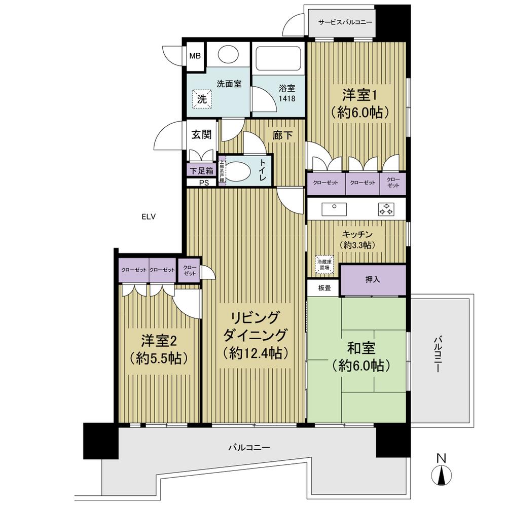 Floor plan. 3LDK, Price 20.8 million yen, Occupied area 72.36 sq m , About 8.0m wide span balcony of excellent on the balcony area 18.38 sq m daylighting