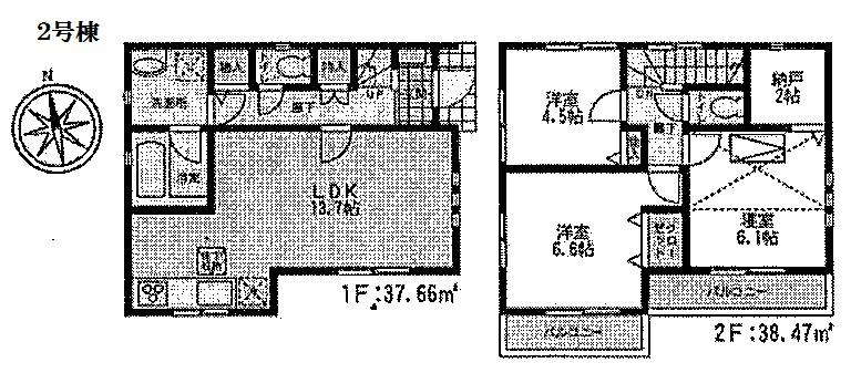 Floor plan. (Building 2), Price 21.3 million yen, 3LDK+S, Land area 85.45 sq m , Building area 76.13 sq m