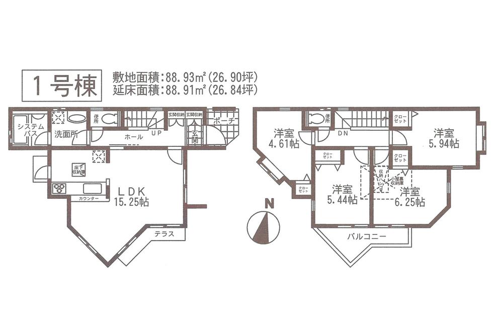 Floor plan. (1 Building), Price 22.5 million yen, 4LDK, Land area 88.93 sq m , Building area 88.91 sq m