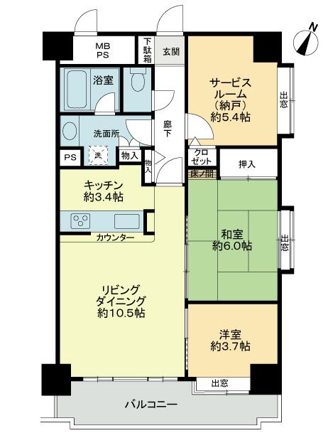 Floor plan. 2LDK + S (storeroom), Price 17.8 million yen, Footprint 64 sq m , Balcony area 8.76 sq m