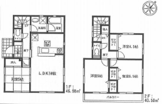 Floor plan. 21,800,000 yen, 4LDK, Land area 128.23 sq m , Building site area 87.48 sq m room, Parking space three Allowed!