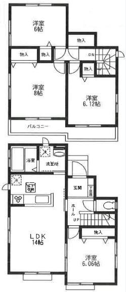 Floor plan. (1 Building), Price 19,800,000 yen, 4LDK, Land area 125.76 sq m , Building area 93.77 sq m