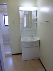 Washroom. Women happy shampoo dresser