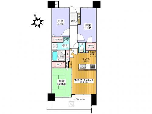 Floor plan. 3LDK, Price 21,800,000 yen, Occupied area 63.82 sq m , Balcony area 8.78 sq m