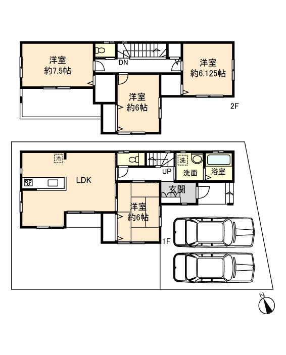 Other. Between the compartment (2) floor plan, Price 25,400,000 yen, Land area 136.84 sq m , Building area 100.40 sq m , Building confirmation No. H25SHC119413