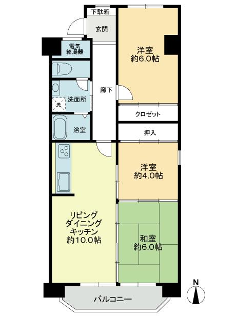 Floor plan. 3LDK, Price 9.8 million yen, Footprint 65 sq m , Balcony area 5.36 sq m