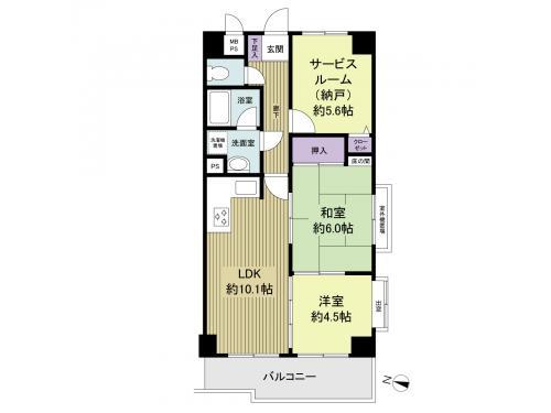 Floor plan. 2LDK+S, Price 14 million yen, Occupied area 57.77 sq m , Balcony area 7.26 sq m
