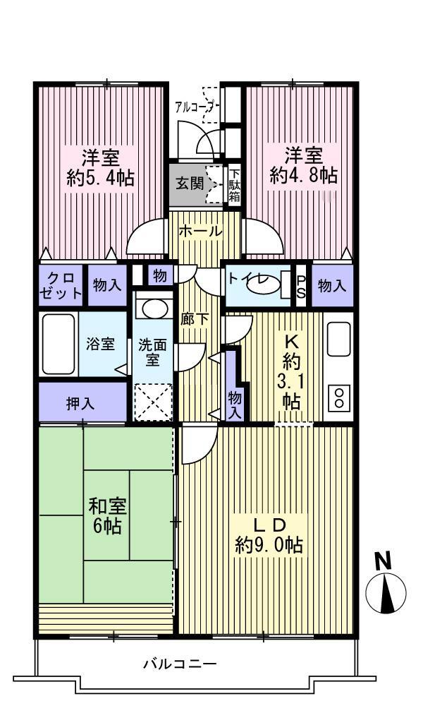 Floor plan. 3LDK, Price 9.8 million yen, Occupied area 67.41 sq m , Balcony area 6.8 sq m