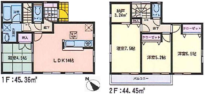 Floor plan. (Building 2), Price 27.3 million yen, 4LDK+S, Land area 164.18 sq m , Building area 89.81 sq m