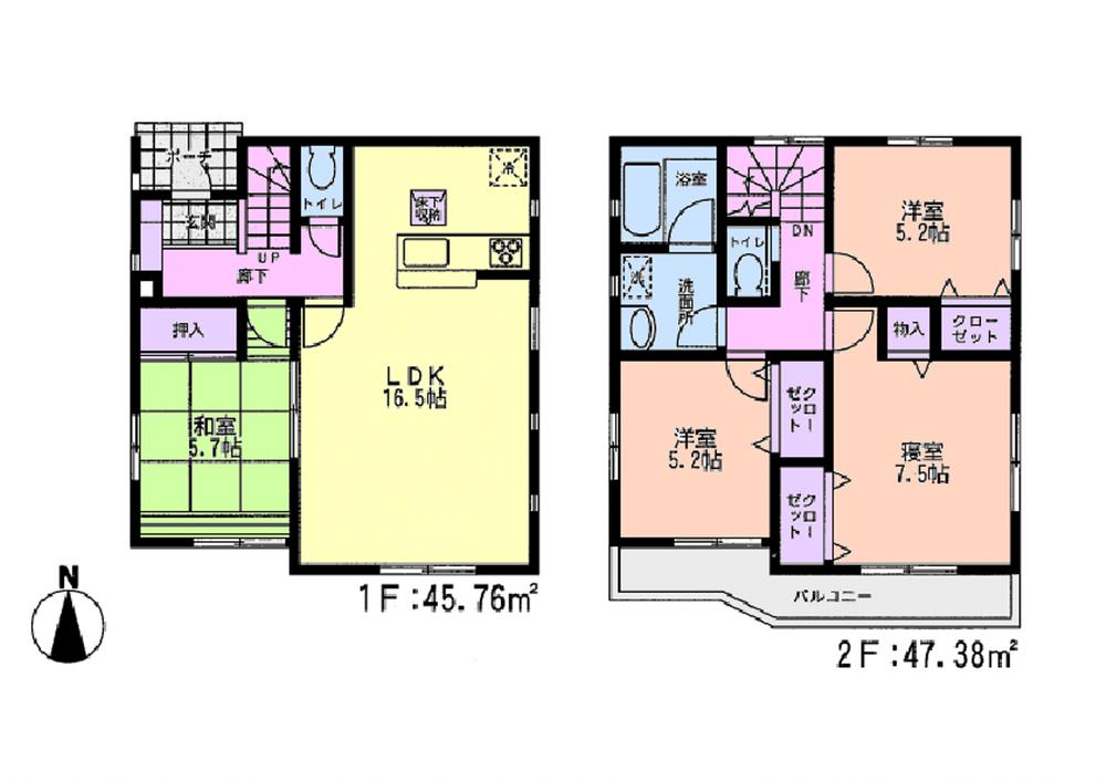 Floor plan. (Shimoochiai ninth 1 Building), Price 17.8 million yen, 4LDK, Land area 126.42 sq m , Building area 93.14 sq m