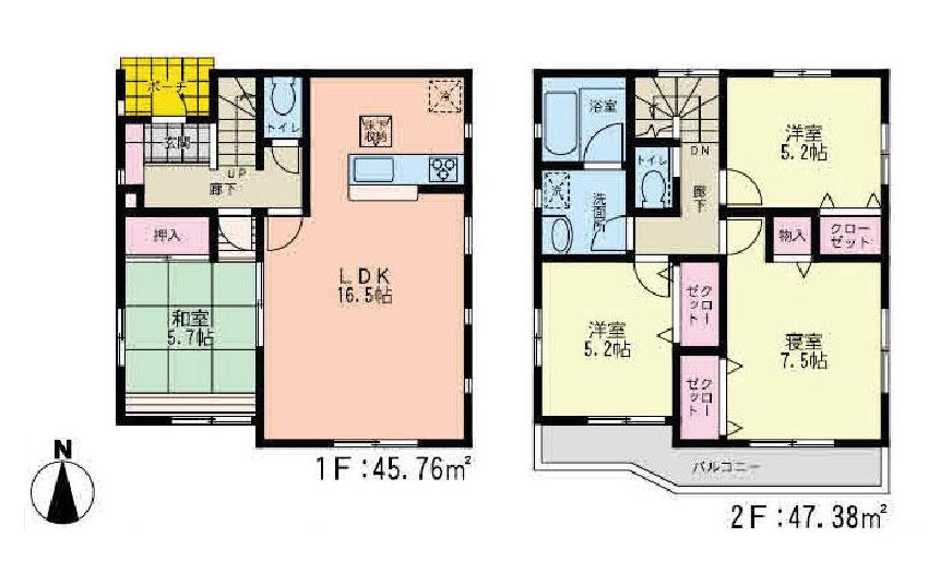 Floor plan. (1 Building), Price 18,800,000 yen, 4LDK, Land area 126.42 sq m , Building area 93.14 sq m