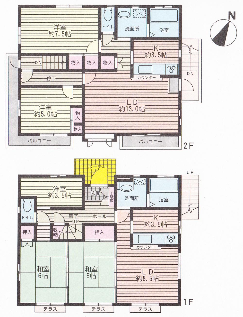 Floor plan. 37,800,000 yen, 4LLDDKK + S (storeroom), Land area 181.06 sq m , Building area 138.93 sq m 1 floor 2LDK + S2 floor 2LDK