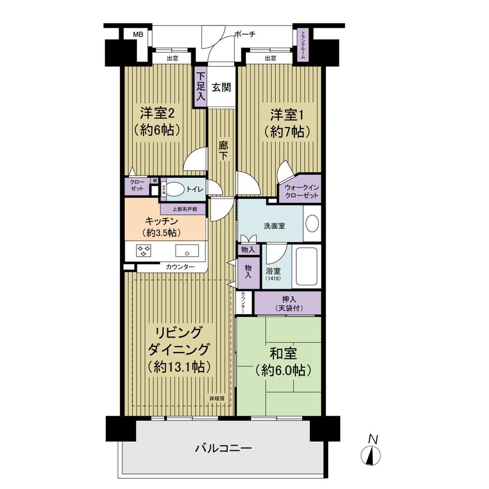 Floor plan. 3LDK, Price 27.5 million yen, Occupied area 77.49 sq m , Balcony area 12.6 sq m