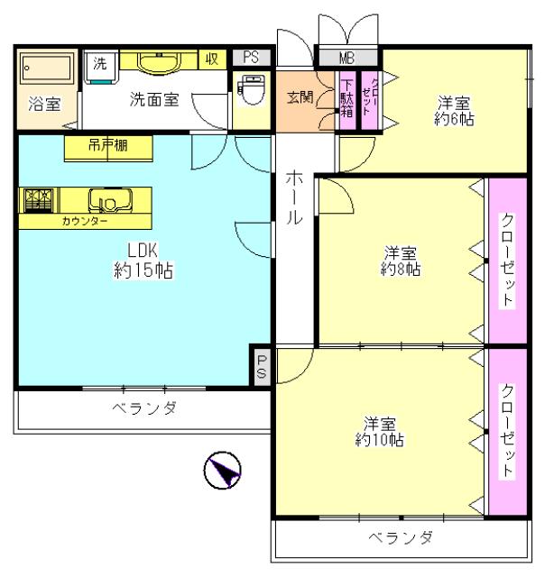 Floor plan. 3LDK, Price 32,800,000 yen, Occupied area 95.52 sq m , Balcony area 9.81 sq m living 15 Pledge. Master bedroom 10 Pledge. 95 sq m is 3LDK Mansion of more than.