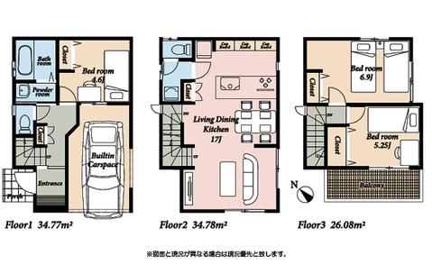 Floor plan. (A Building), Price 33,800,000 yen, 3LDK, Land area 50.18 sq m , Building area 95.63 sq m