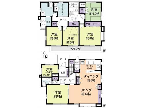 Floor plan. 61,800,000 yen, 6LDK, Land area 261 sq m , Building area 153.19 sq m