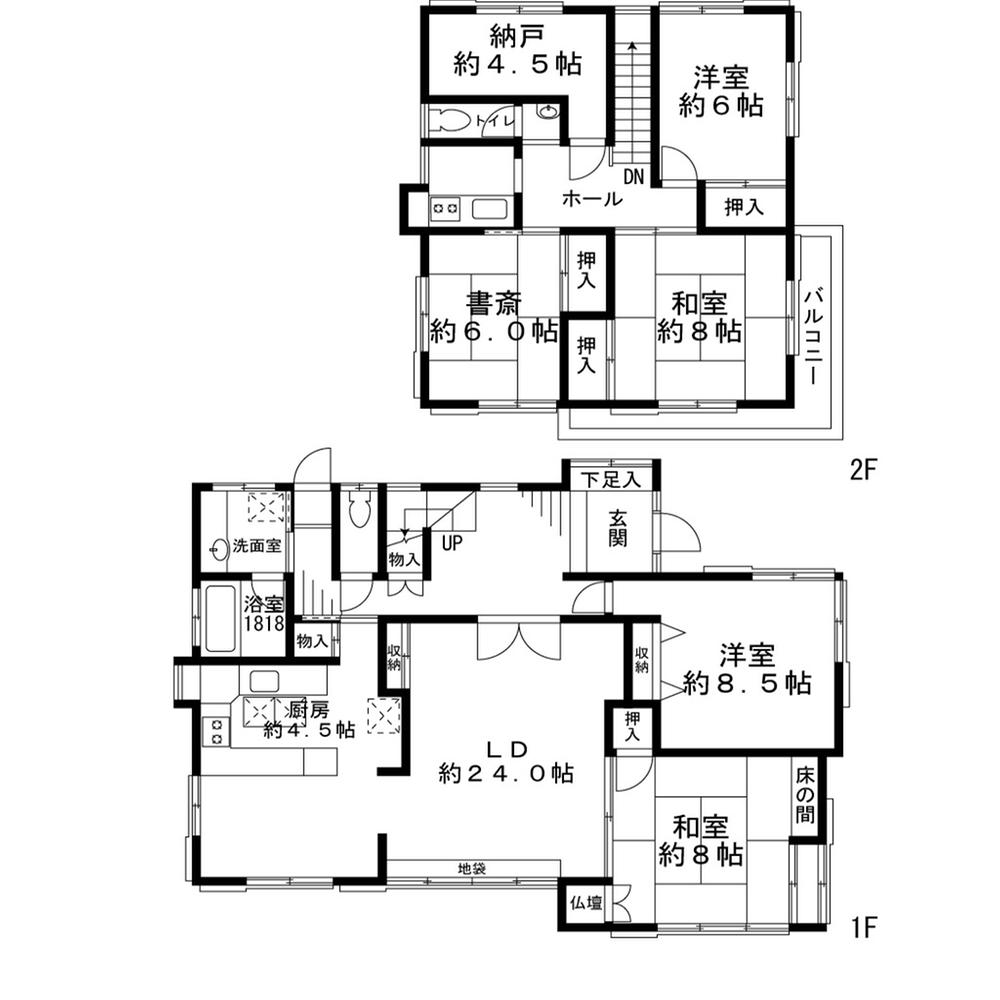 Floor plan. 38 million yen, 5LDK + S (storeroom), Land area 253.36 sq m , Building area 158.67 sq m