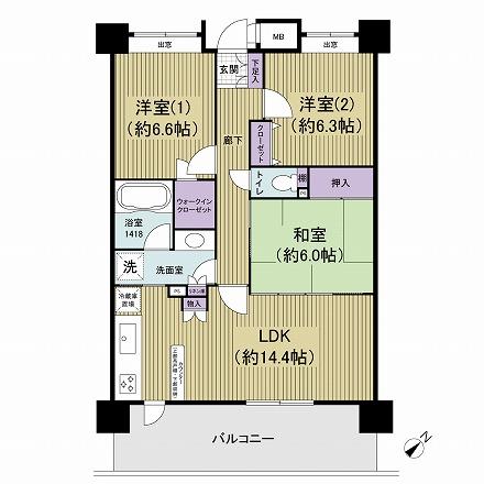 Floor plan. 3LDK, Price 29,800,000 yen, Footprint 75 sq m , Balcony area 15 sq m