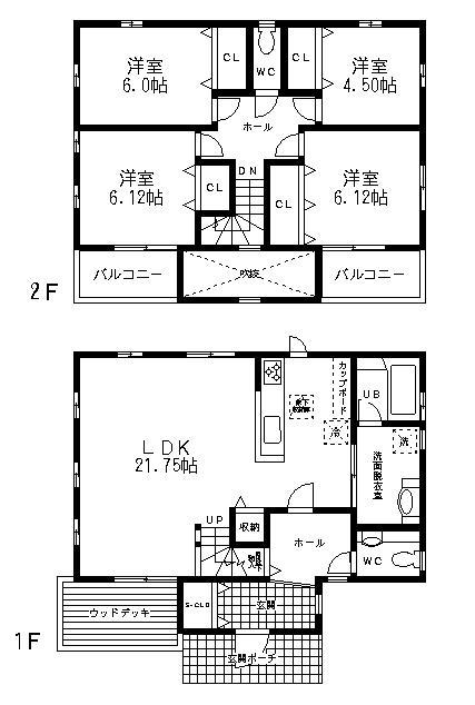 Floor plan. 49,800,000 yen, 4LDK, Land area 185.97 sq m , Was provided with a wood deck on the south side of the building area 130.28 sq m LDK21.75 Pledge