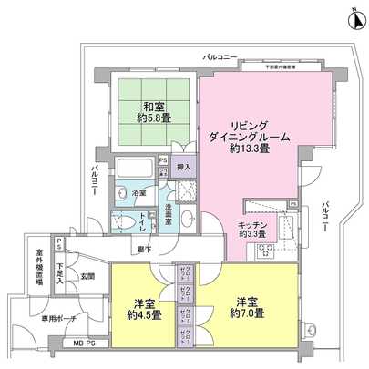 Floor plan. 3 direction room (east side ・ West ・ North side)