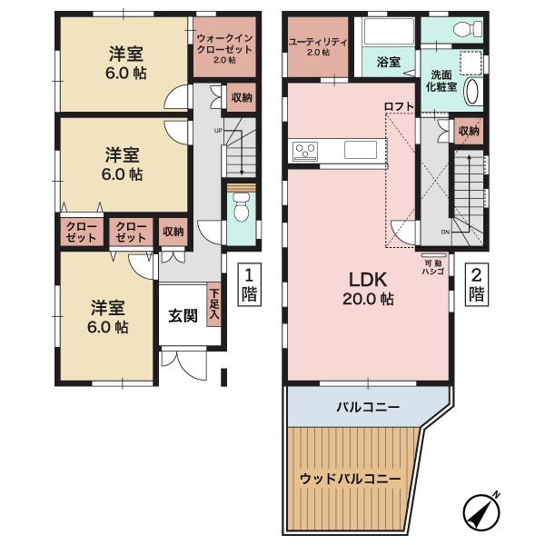Floor plan. 34,500,000 yen, 3LDK + S (storeroom), Land area 103.1 sq m , Spacious floor plan of the building area 100.79 sq m LDK20 Pledge. Storage is abundant house.
