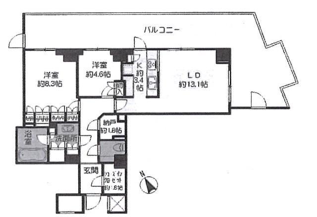 Floor plan. 2LDK + S (storeroom), Price 59,800,000 yen, Occupied area 77.84 sq m , Balcony area 47.27 sq m