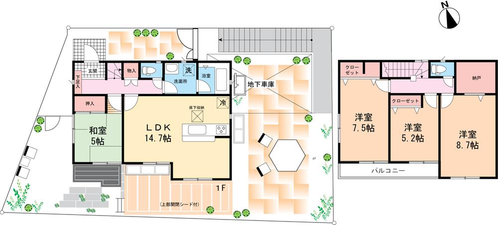 Floor plan. 49,800,000 yen, 4LDK + S (storeroom), Land area 180.37 sq m , Building area 97.6 sq m