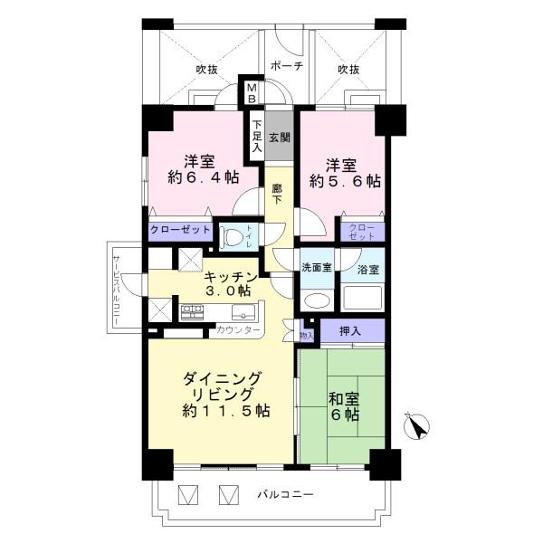 Floor plan. 3LDK, Price 27,800,000 yen, Occupied area 72.11 sq m , Balcony area 9.3 sq m