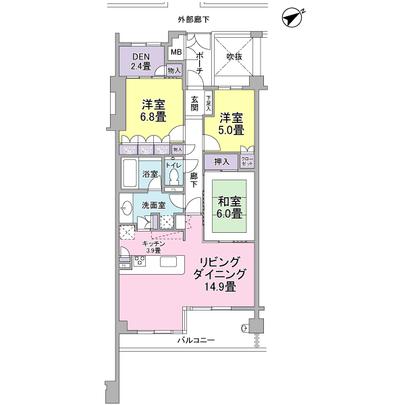 Floor plan. Southeast direction, 3LD ・ K is the type of floor plan! D adjacent to the 6.8-mat of Western-style