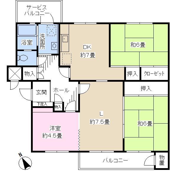 Floor plan. 3LDK, Price 14.8 million yen, Occupied area 75.82 sq m , Balcony area 8.01 sq m