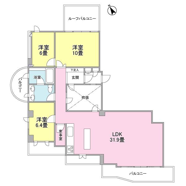 Floor plan. 3LDK, Price 58 million yen, Footprint 129.93 sq m , Balcony area 28.9 sq m