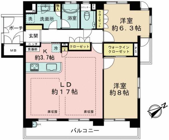 Floor plan. 4LDK, Price 63,800,000 yen, Footprint 108.36 sq m , Balcony area 14.7 sq m floor plan.