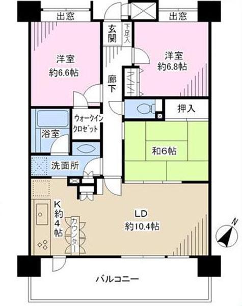 Floor plan. 3LDK, Price 29,800,000 yen, Footprint 75 sq m , Balcony area 15 sq m