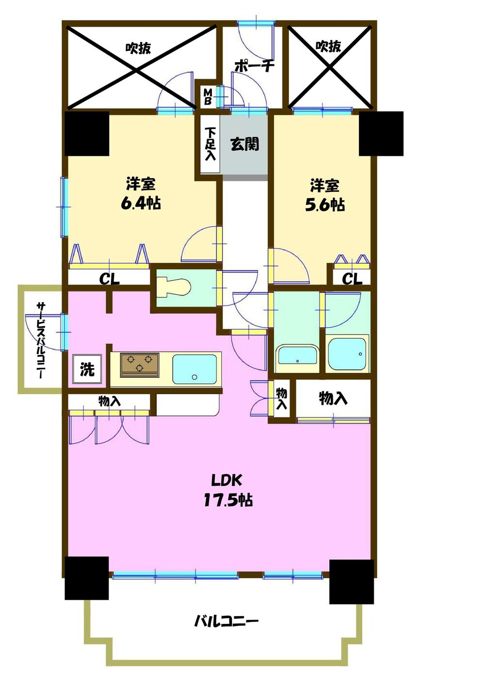 Floor plan. 2LDK, Price 27,800,000 yen, Occupied area 72.11 sq m , Balcony area 9.3 sq m
