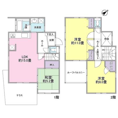 Floor plan. Floor plan of 3LDK. Second floor of the Western-style is about 11.0 tatami mats and about 8.0 tatami. Rufubaru
