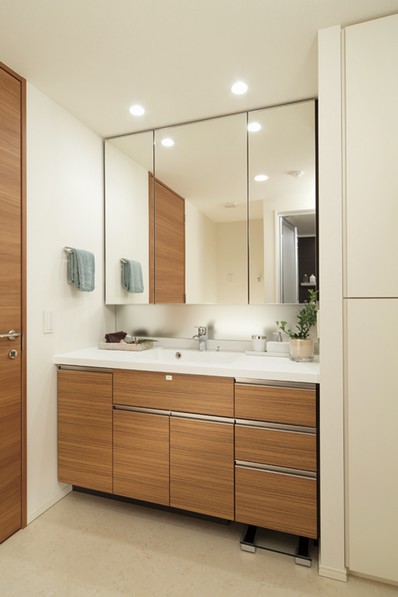 Pull-out storage and pocket storage, Also available linen cabinet / bathroom