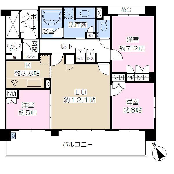Floor plan. 3LDK, Price 39,800,000 yen, Occupied area 79.07 sq m , Balcony area 16.4 sq m