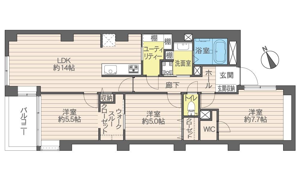 Floor plan. 3LDK, Price 21,800,000 yen, Occupied area 80.08 sq m , Balcony area 5.44 sq m