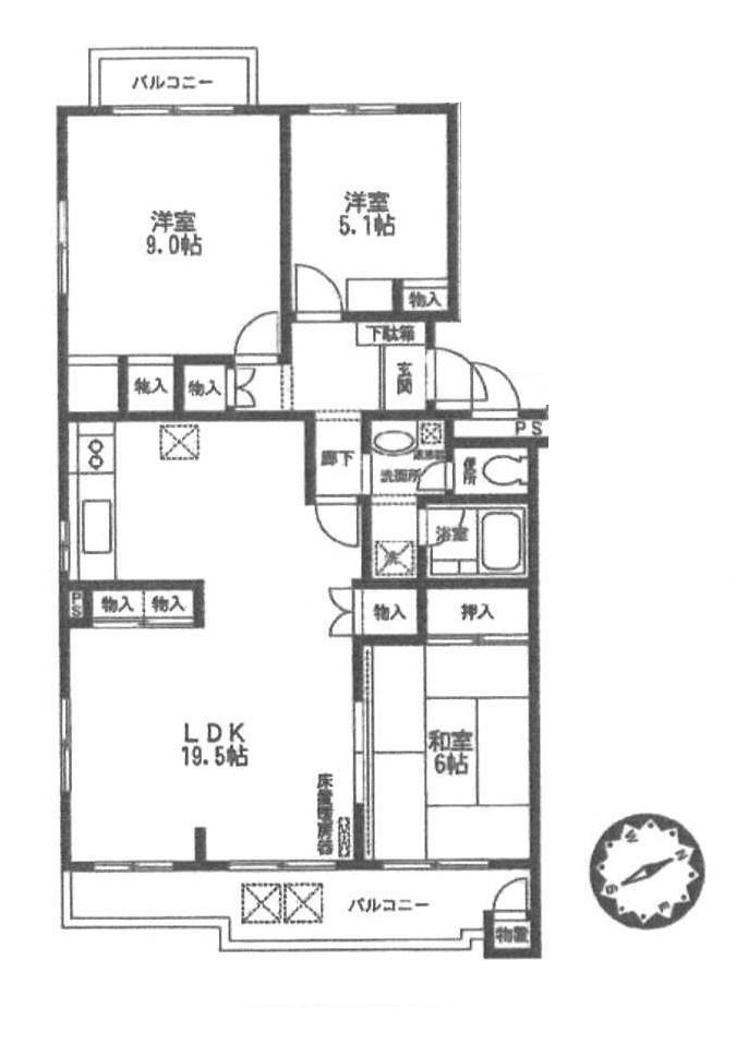 Floor plan. 3LDK, Price 17 million yen, Occupied area 90.73 sq m , Balcony area 11.12 sq m