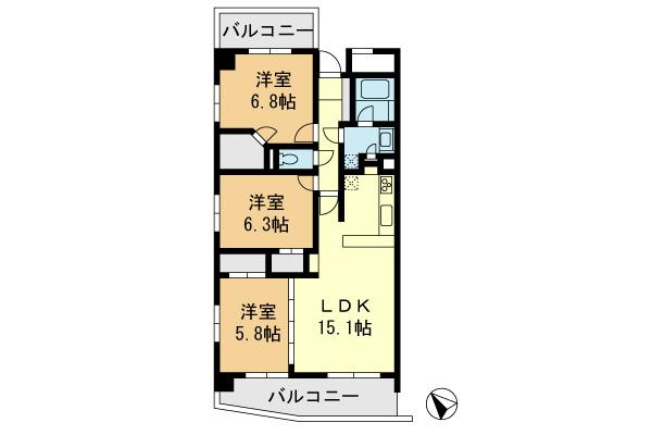 Floor plan. 3LDK, Price 34,900,000 yen, Occupied area 77.35 sq m , Balcony area 14.78 sq m