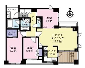 Floor plan. 3LDK, Price 52,800,000 yen, Occupied area 86.11 sq m , Balcony area 6.6 sq m