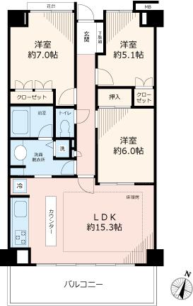 Floor plan. 3LDK, Price 30,800,000 yen, Occupied area 75.91 sq m , Balcony area 12.63 sq m