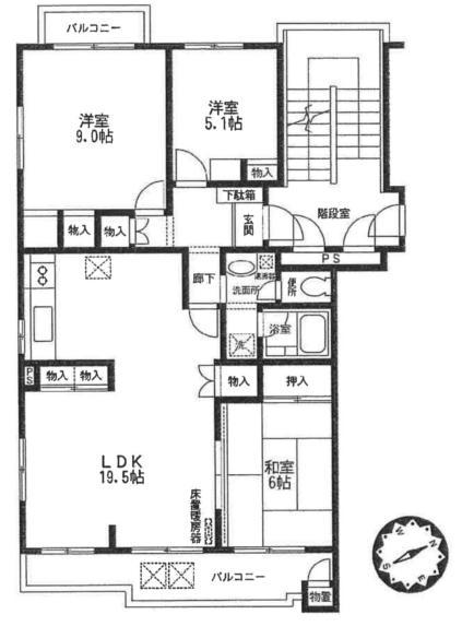 Floor plan. 3LDK, Price 17 million yen, Occupied area 90.73 sq m , Balcony area 11.12 sq m