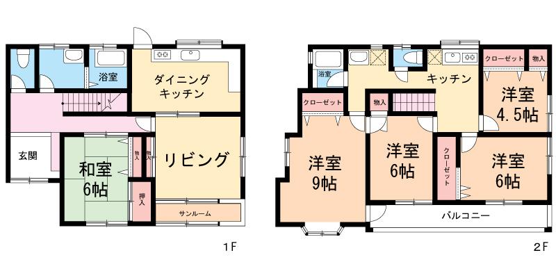 Floor plan. 29,800,000 yen, 5LDKK + S (storeroom), Land area 124.92 sq m , Building area 127.52 sq m 5LDK + K ・ Attic storage of about 6 quires to 2F ・ Since There is also bathroom to 2F, Also it corresponds to the two households. 