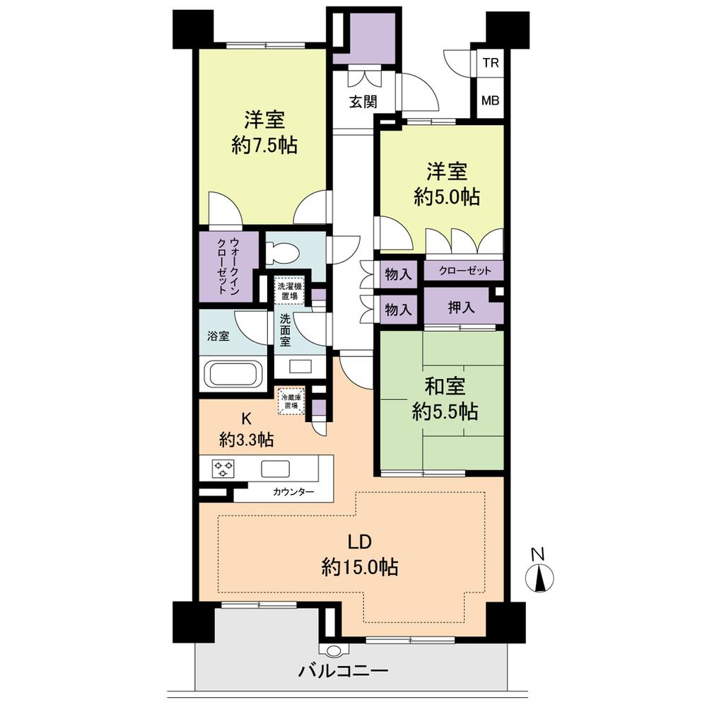 Floor plan. 3LDK, Price 38,800,000 yen, Occupied area 83.97 sq m , Balcony area 10.8 sq m