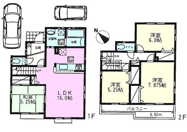 Floor plan. (Building 2), Price 38,800,000 yen, 4LDK, Land area 133.2 sq m , Building area 97.09 sq m