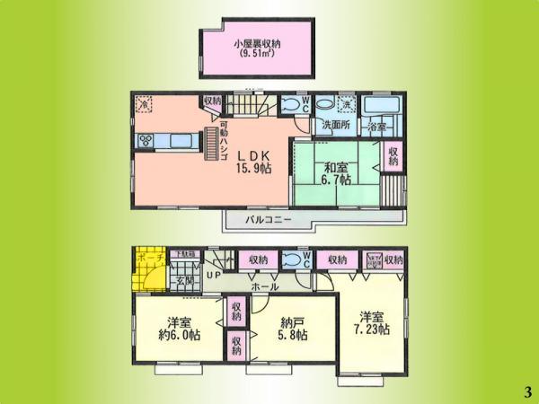 Floor plan. 39,800,000 yen, 3LDK+S, Land area 115.82 sq m , Building area 97.69 sq m