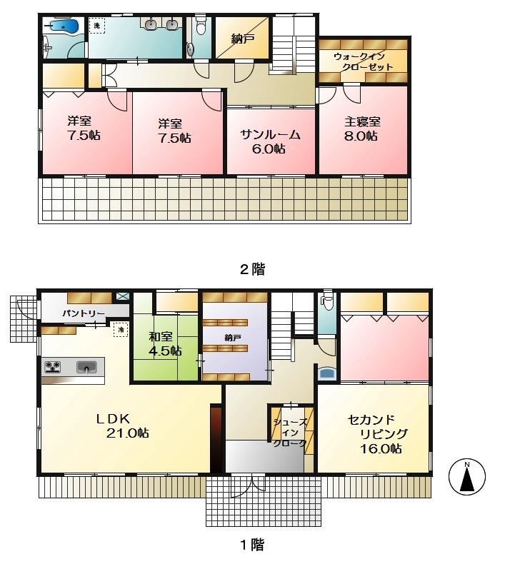 Floor plan. 99,850,000 yen, 5LDK + S (storeroom), Land area 421.88 sq m , Building area 202.05 sq m