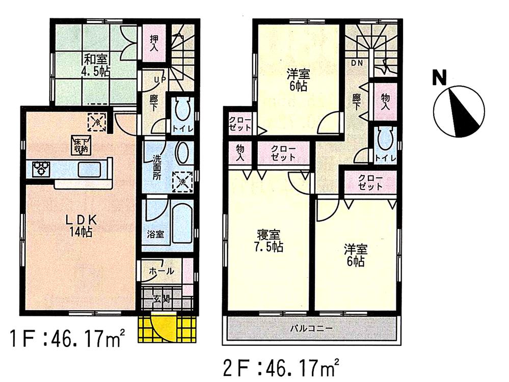 Floor plan. (3 Building), Price 35,500,000 yen, 4LDK, Land area 128.87 sq m , Building area 92.34 sq m